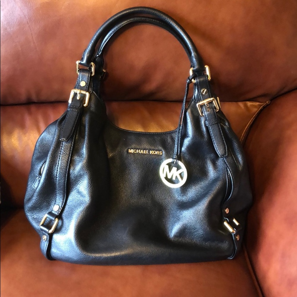 Michael Kors black leather satchel purse